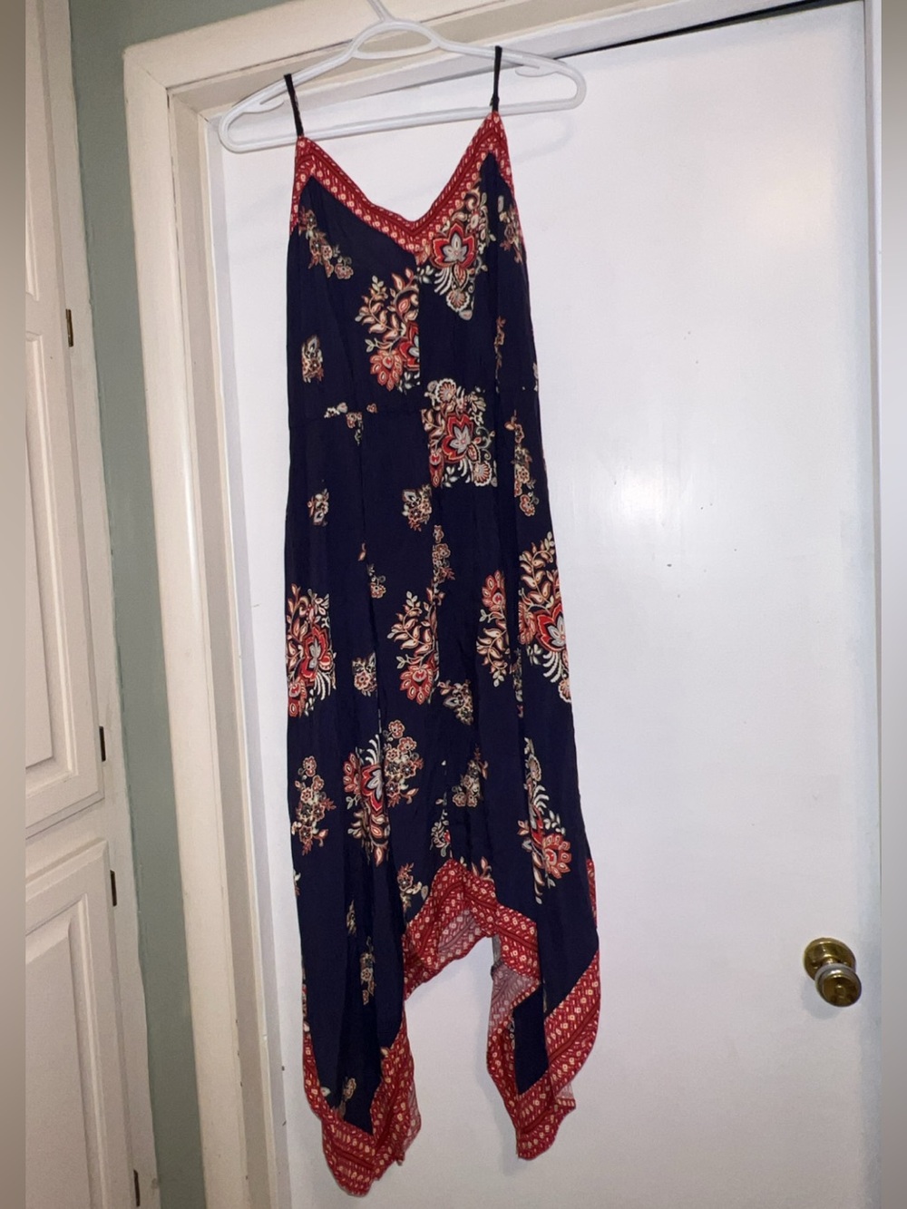 Love Ryan Los Angeles Boho Handkerchief Hem Midi Dress Navy Floral Small - Picture 2 of 5